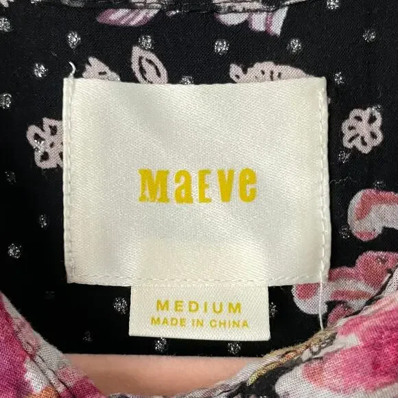 Anthropologie Maeve Top‎ Womens Medium Black Pink Floral Button Up Tunic Boho - Picture 9 of 11